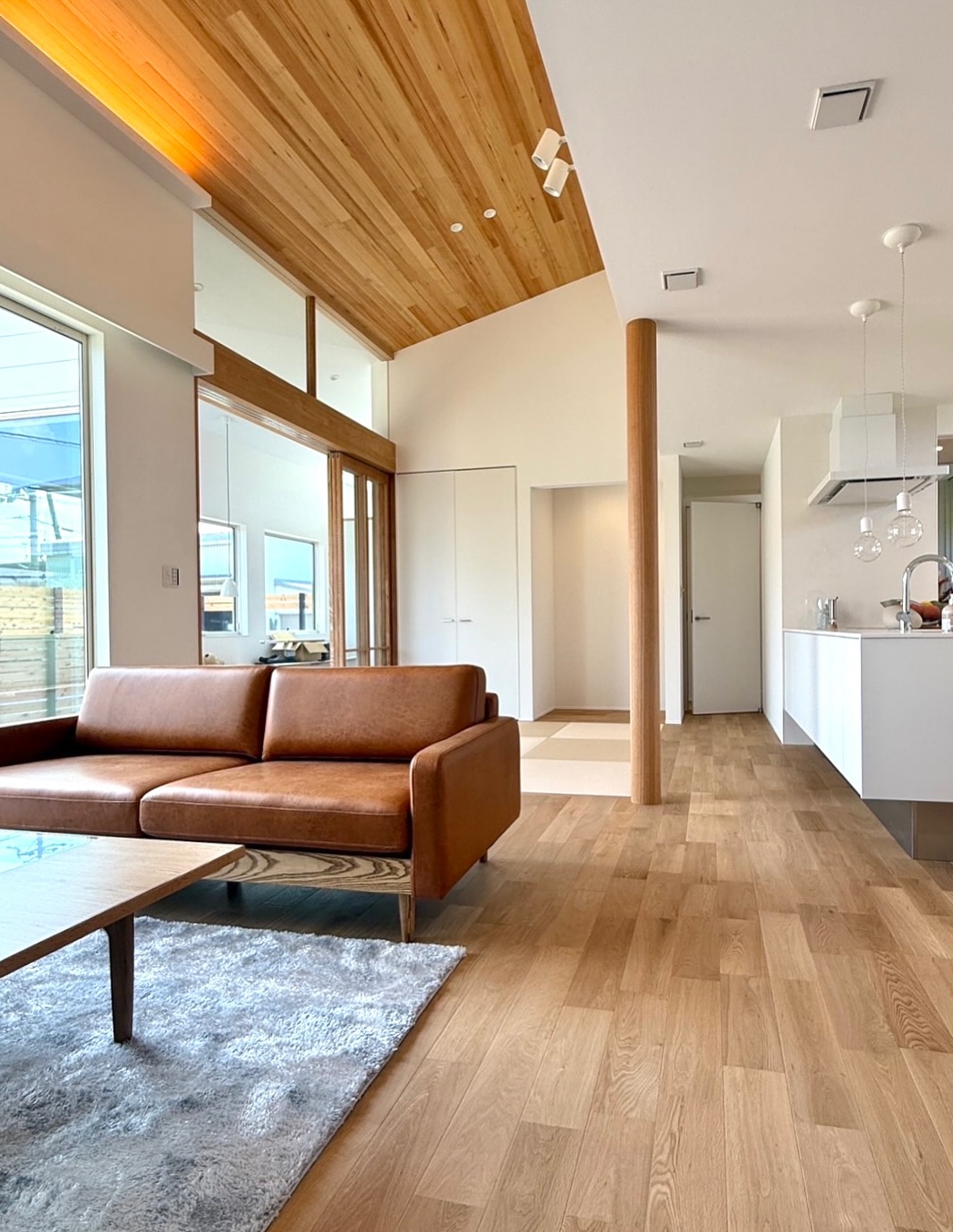 通り土間がつなぐ、勾配天井の平屋