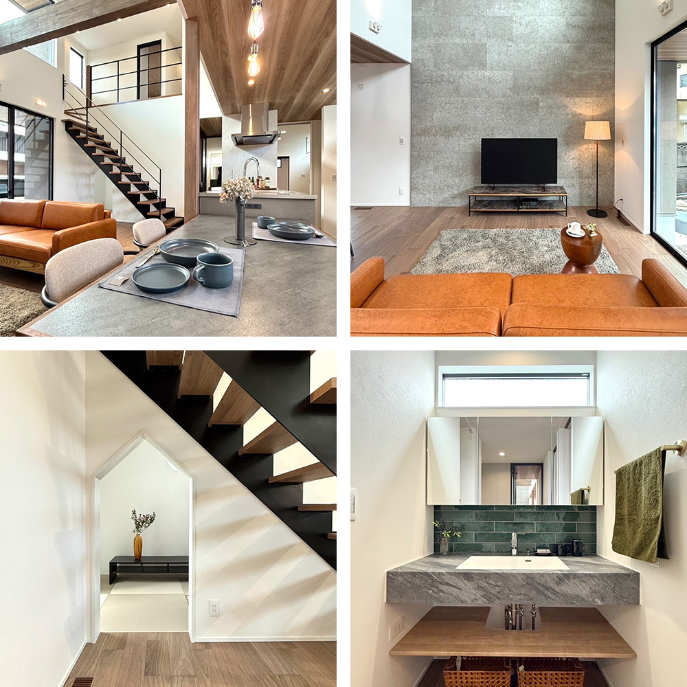 無機と木が調和する、グレーモダンハウス